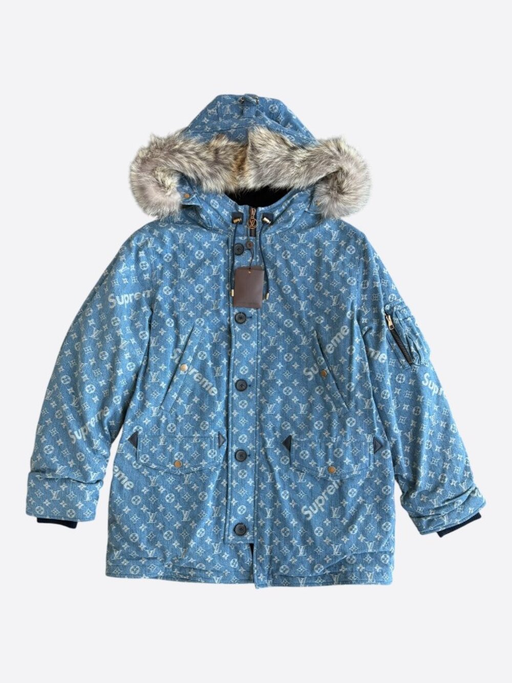Louis Vuitton Supreme Blue Monogram Denim Parka